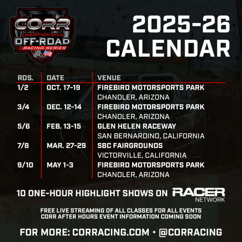 CORR Off-Road Race Schedule 2025 - 2026