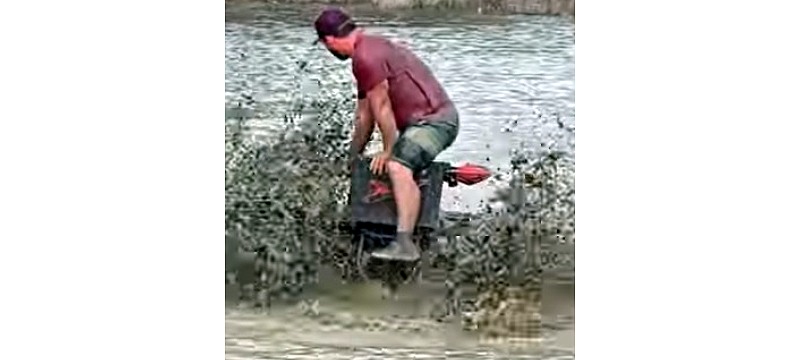 Youtube video of ATV skimming a pond before sinking