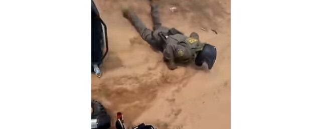 Youtube clip of ATV cop and adventure biker colliding off-road
